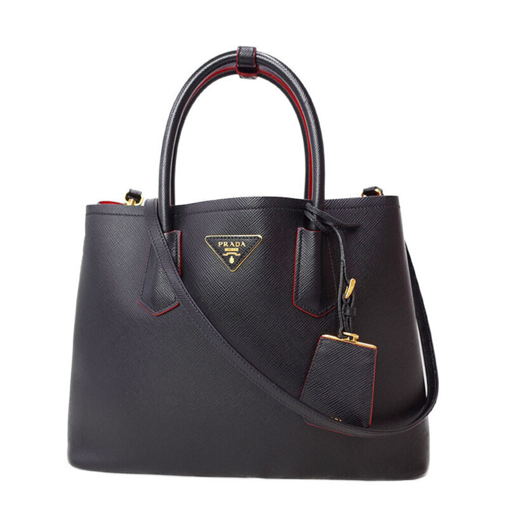 Prada interior black handles Bag Double leather top red Saffiano Tote - Picture 2 of 9